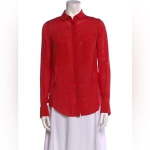 T by Alexander Wang Vibrant Red Silk Blend Shirt Minimalist Sheer Size XS